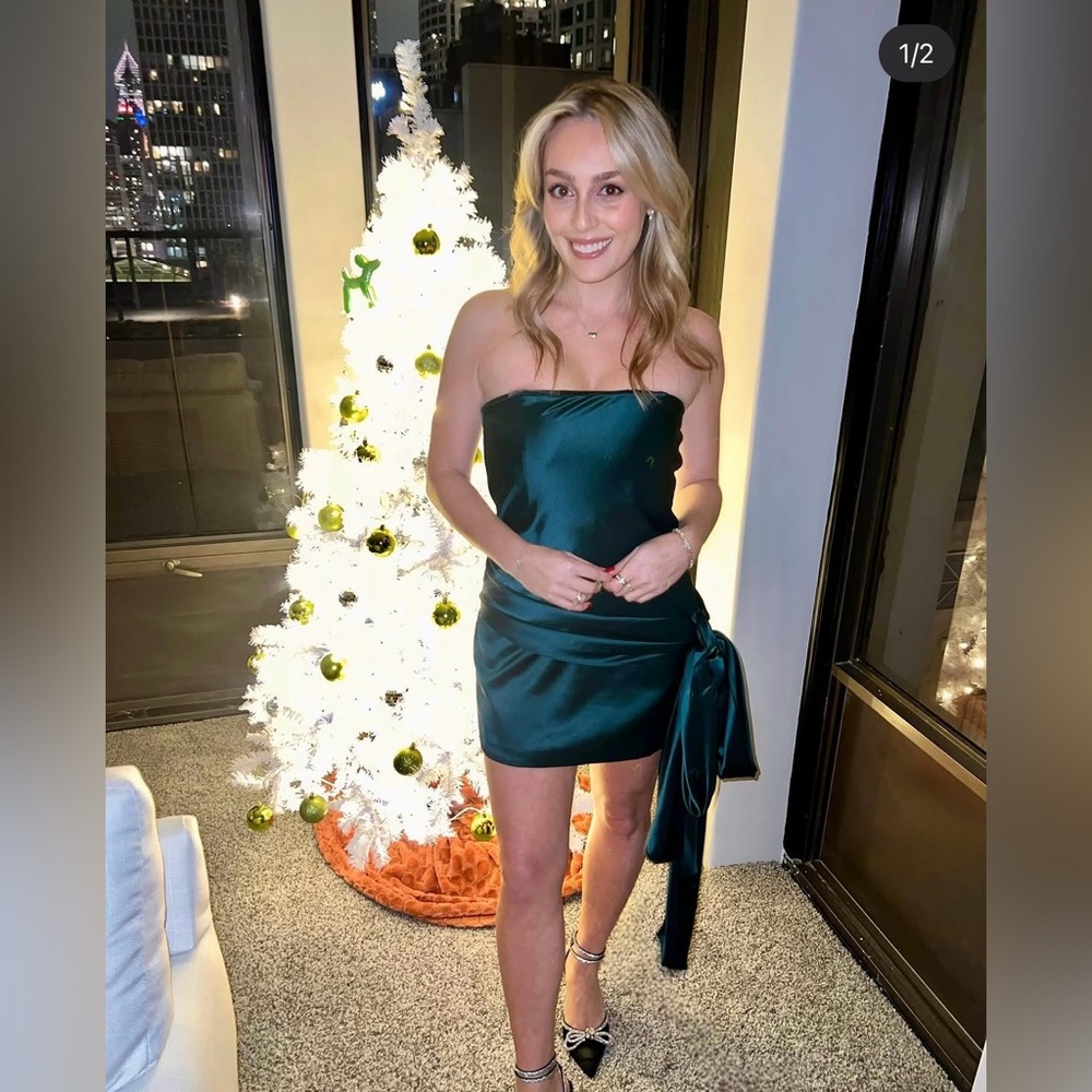 Zara Teal Satin Mini Dress with Side Tie
